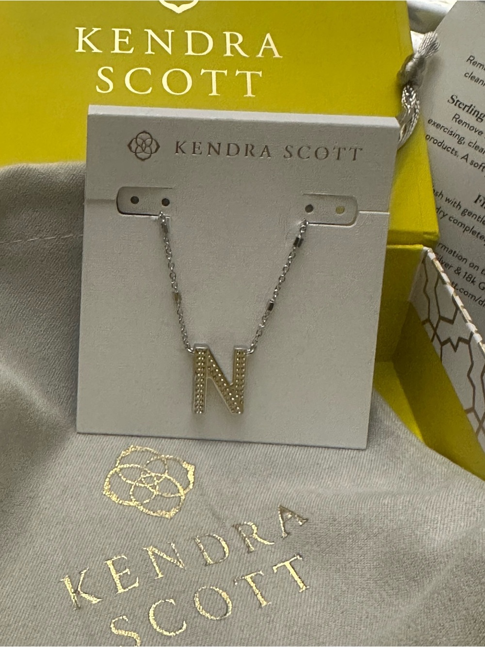 KENDRA SCOTT Letter N Pendant Necklace in Silver NWT